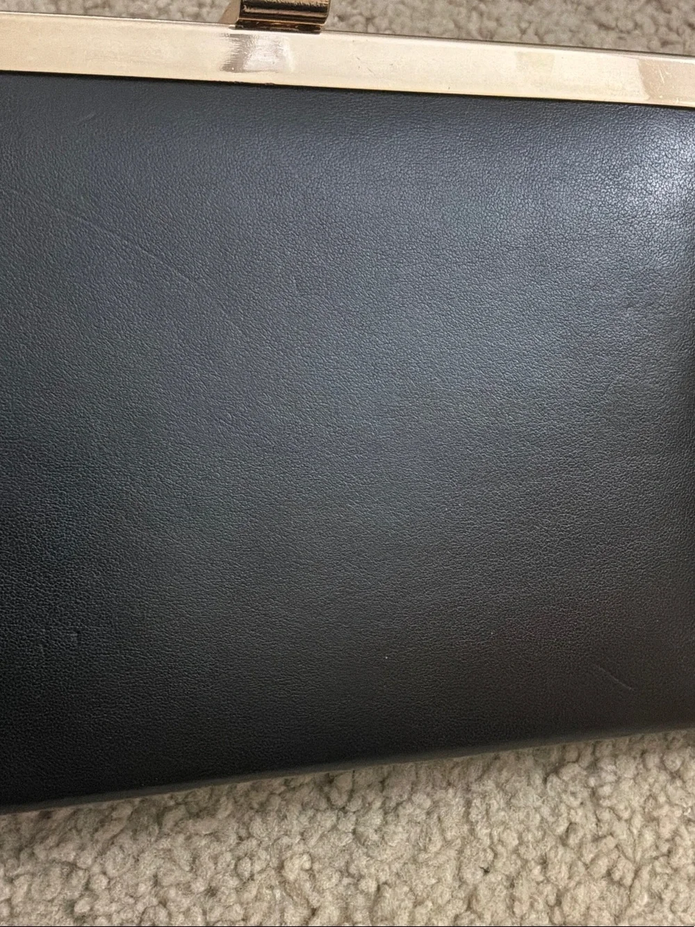 Classic Black Leather Frame Clutch with Gold Trim